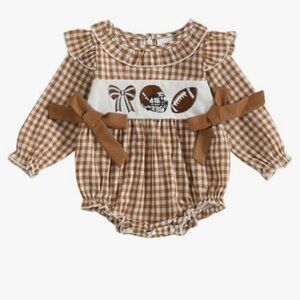 Charming Brown Checkered Kids Bodysuit with Bows